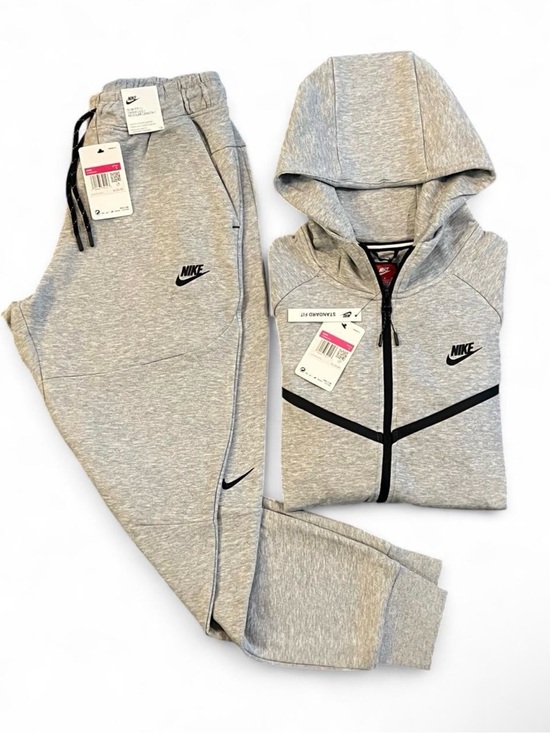 Nike Other - Nike Tech Fleece Grey Full Zip Hoodie & Jogger Tracksuit Set – Black Swoosh